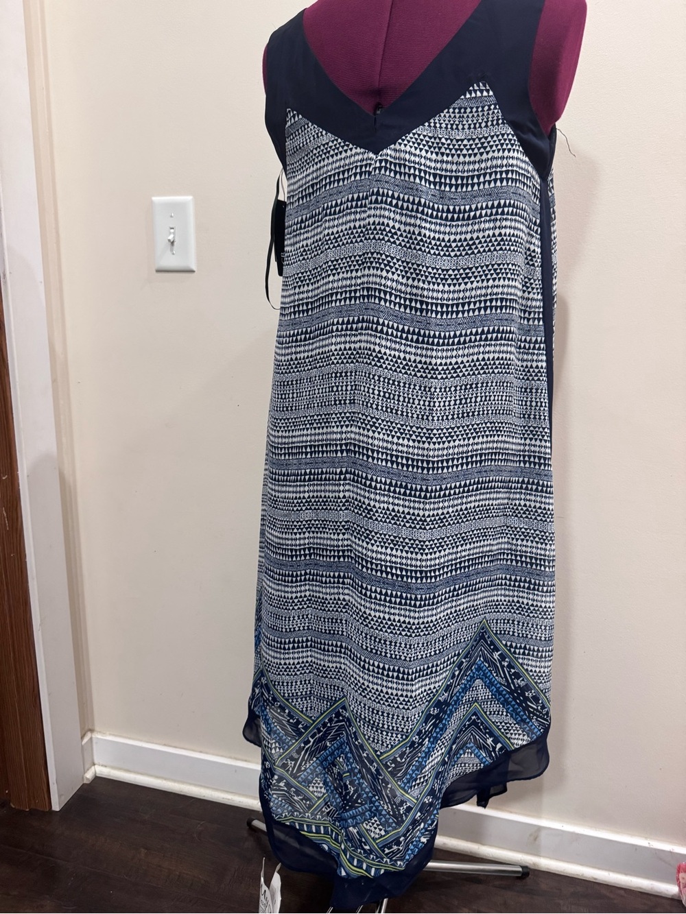 ABG NWY Navy and White Geometric Asymmetrical Flowy Summer Vacation Slip Dress